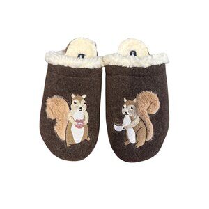 Lands End Women's Slippers Size 10B Brown Felt Squirrel Faux Shearling Lining